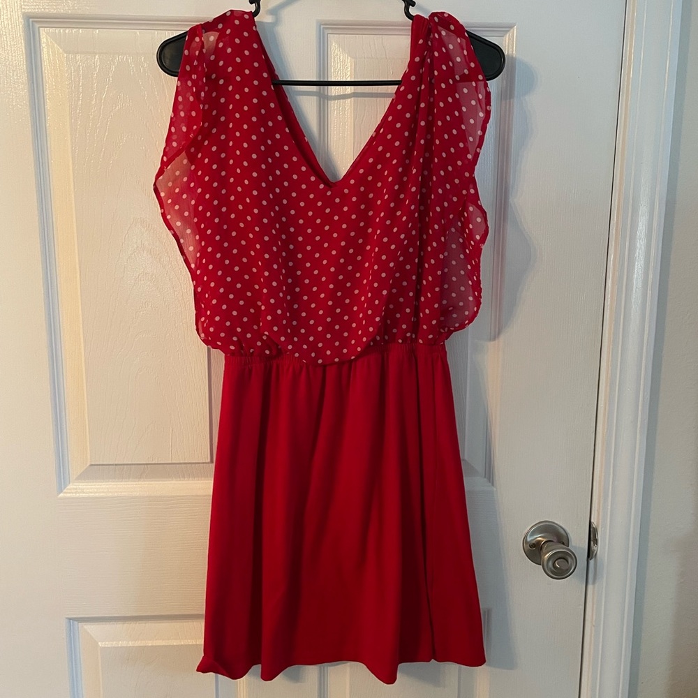 Red and white polka dot womens dress